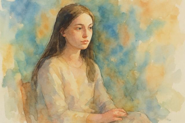 A_watercolor_painting_on_paper_features_a_portrait