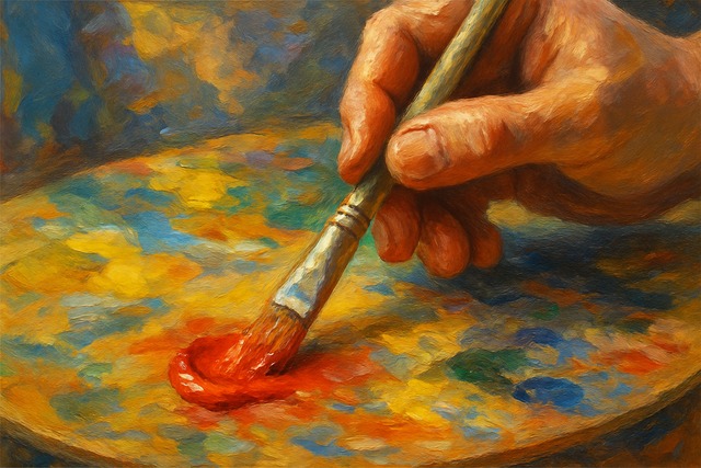 hand-mixing-red-paint-on-artist-palette-closeup