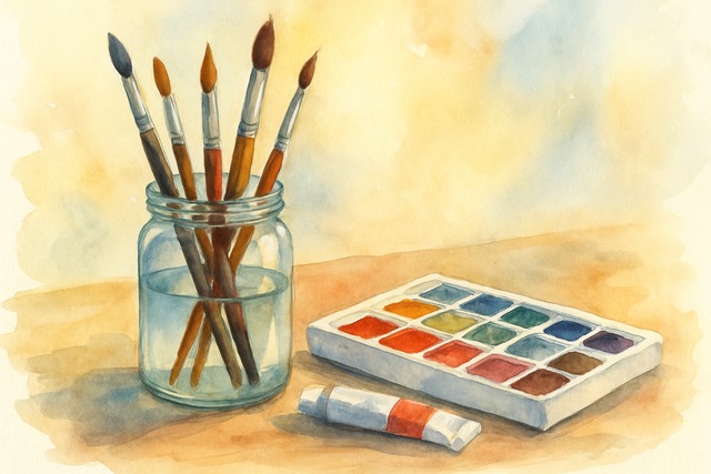 watercolor-brushes-in-jar-palette
